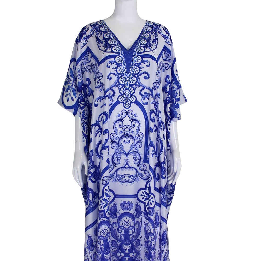 Blue and White Dress | Kaftans for Sale | Kaftan Dress Online | Caftan in Blue